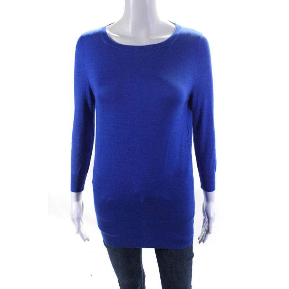 Leetha Womens 3/4 Sleeve Scoop Neck Open Back Sweater Blue Cashmere Size XS